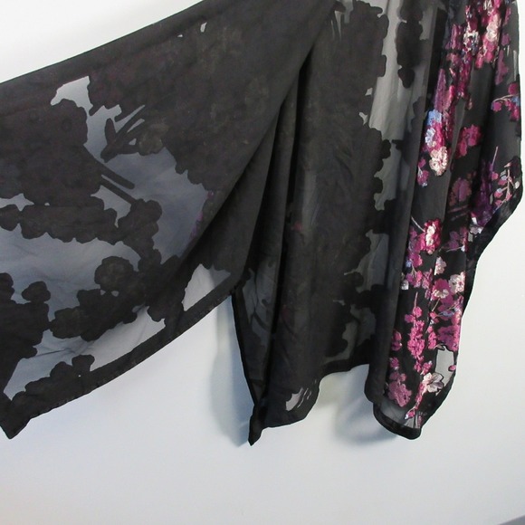 J Jill Burnout Floral Kimono Robe Women OS Black Purple Velvet Sheer Boho 274 - Picture 5 of 9